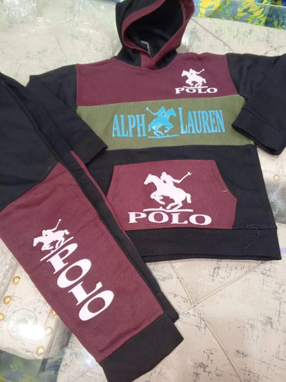 2 Pcs Boy's Cotton Fleece Printed Hoodie Tracksuit