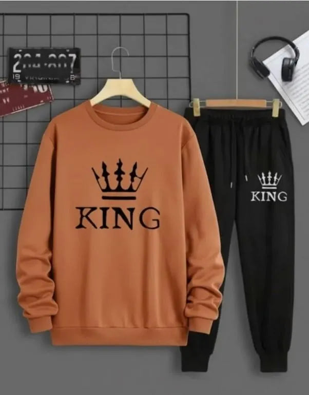 2 Pcs Men's Polyester Fleece Printed Track Suit